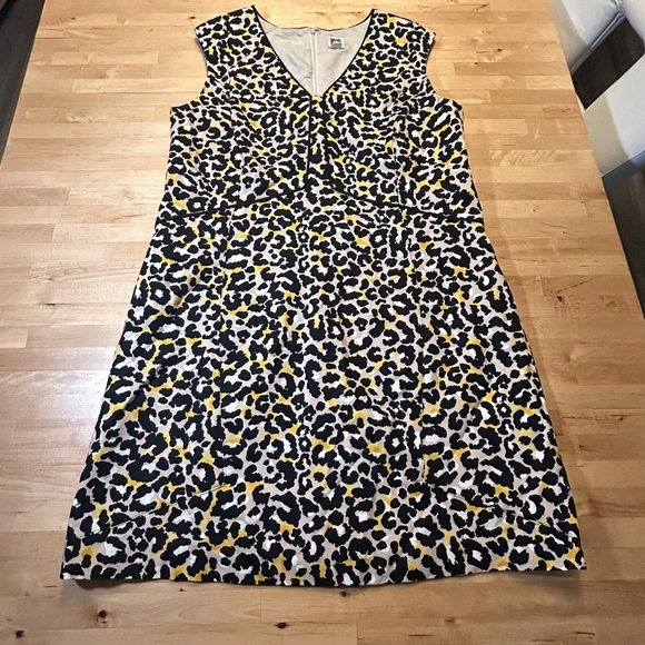 Anne Klein Sleeveless Black/Yellow Leopard Print Dress - Picture 3 of 12